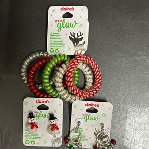 NWT Claire’s set of 3 holiday earrings and hairbands